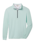 Crusher Quarter Zip in Mint Tea with a stand collar, contrasting dark zipper and long sleeves.