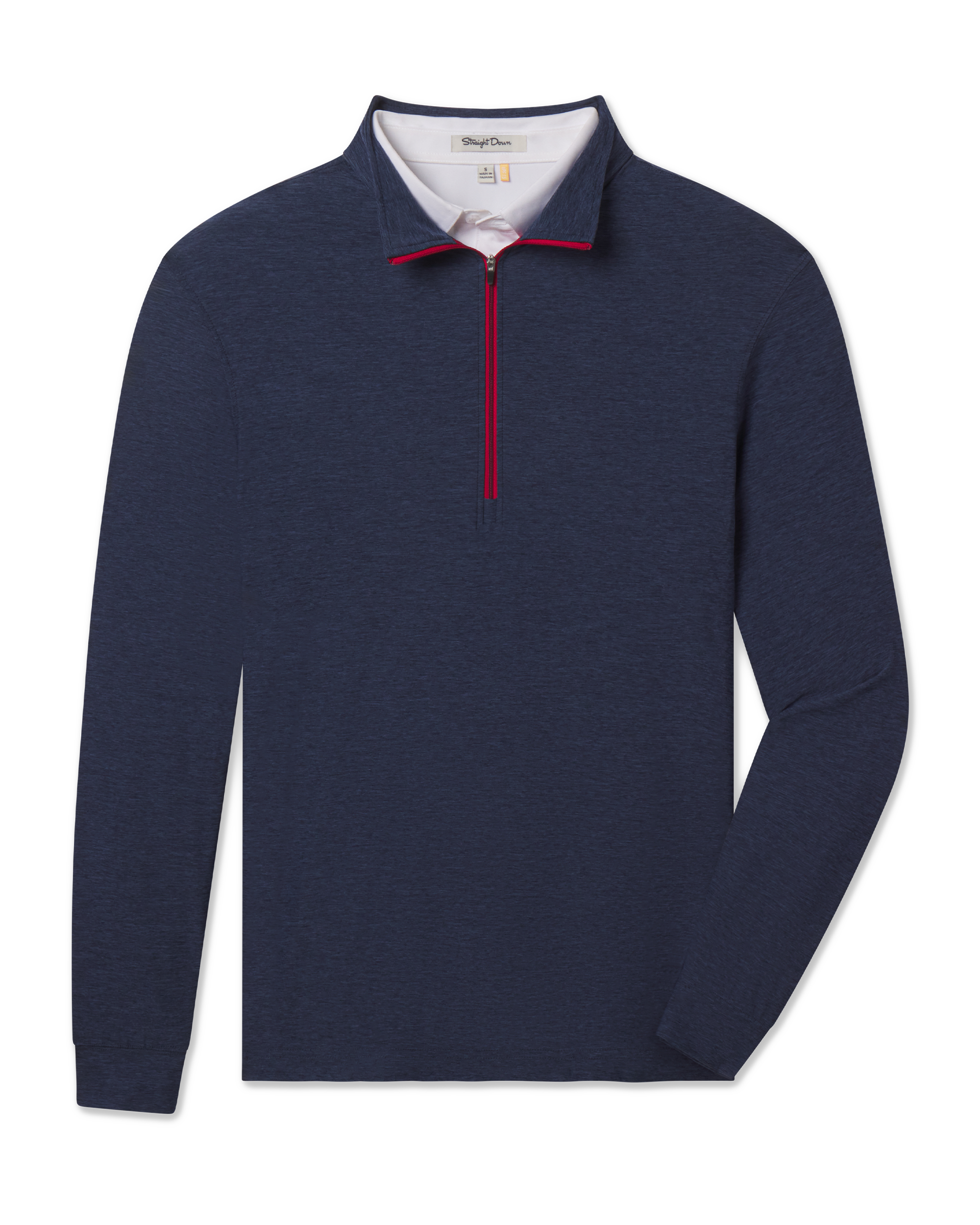 Crusher Quarter Zip in Navy body with Flag Red zipper trim, front flat lay product view