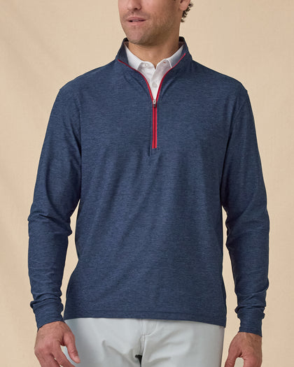 Men’s Crusher Quarter Zip in Navy / Flag Red, front model view