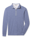 Crusher Quarter Zip in Moonlight featuring heathered blue fabric, a stand collar, contrast quarter-zip closure, and long sleeves.
