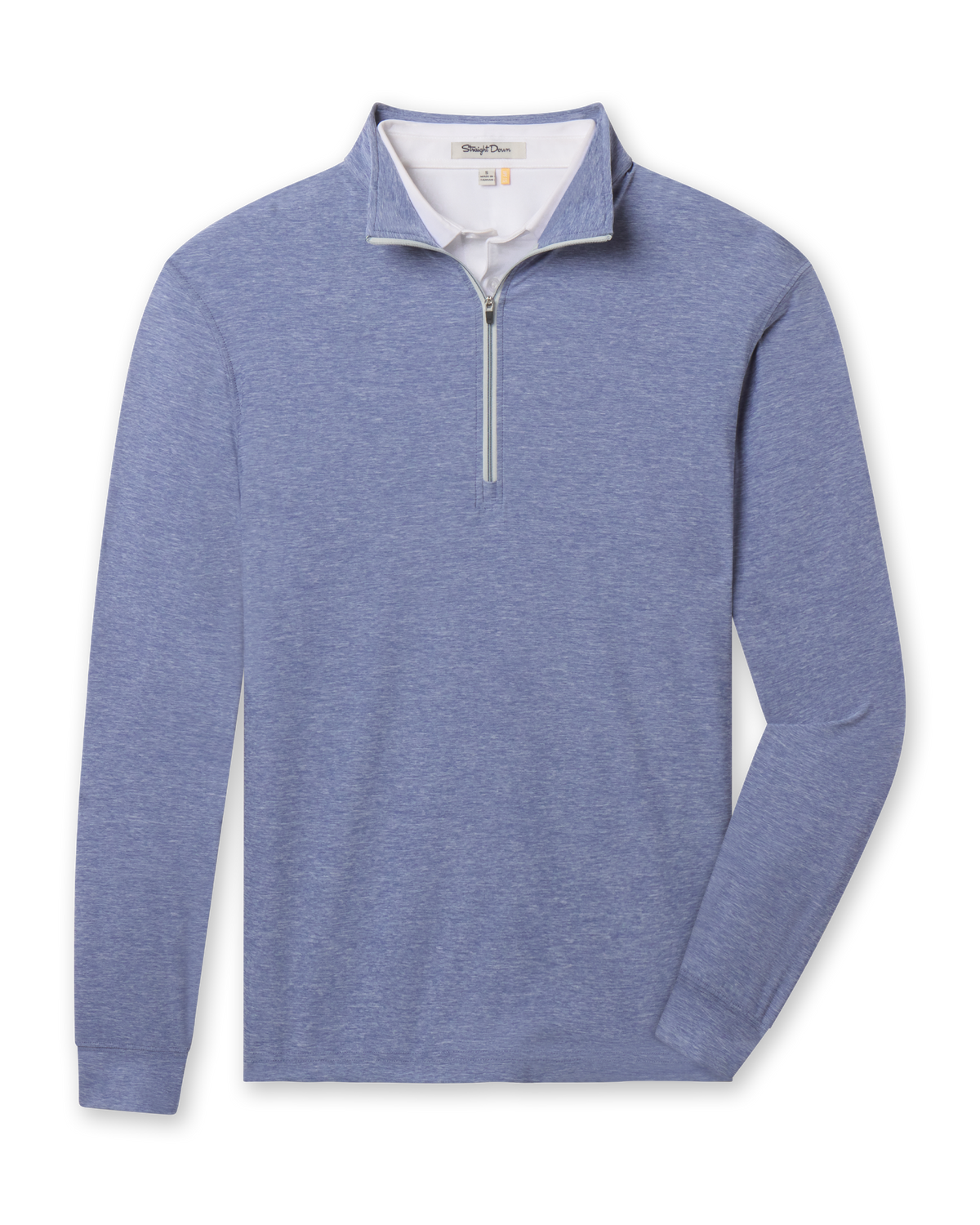 Crusher Quarter Zip in Moonlight featuring heathered blue fabric, a stand collar, contrast quarter-zip closure, and long sleeves.