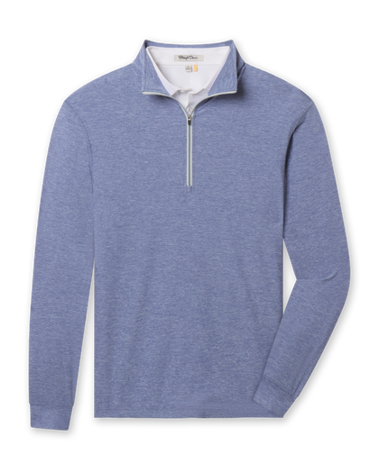 Crusher Quarter Zip in Moonlight featuring heathered blue fabric, a stand collar, contrast quarter-zip closure, and long sleeves.