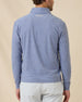 Back view of model wearing the Crusher Quarter Zip in Moonlight, showing the heathered fabric and embroidered logo below the collar.