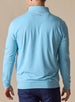 Men's Ballard Quarter Zip in Niagara, on model back view showing the embroidered Straight Down logo at the upper back collar