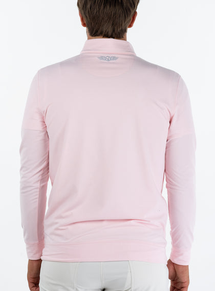 
Men's Ballard Quarter Zip Pullover with Soft Pink Base, back model view