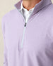 Ballard Quarter-Zip in mulberry, close-up of quarter-zip collar and soft fabric texture