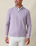 Man wearing Ballard Quarter-Zip in mulberry, front view styled with light pants