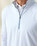 Ballard Quarter-Zip in silver, close-up of quarter-zip collar and soft fabric texture