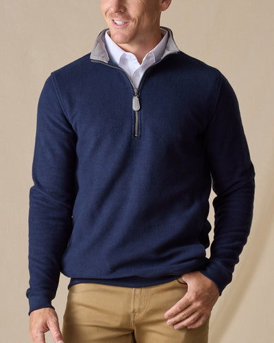 Major Quarter Zip in indigo blue, front model view