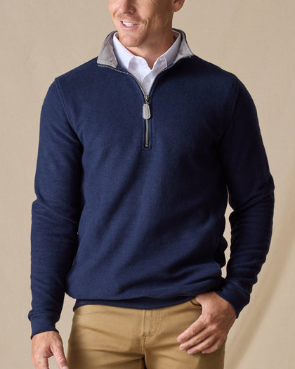 Major Quarter Zip in indigo blue, front model view