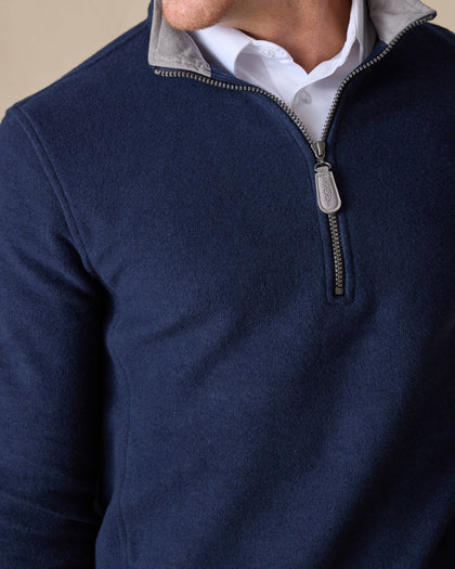 Major Quarter Zip in indigo blue, collar and zipper detail