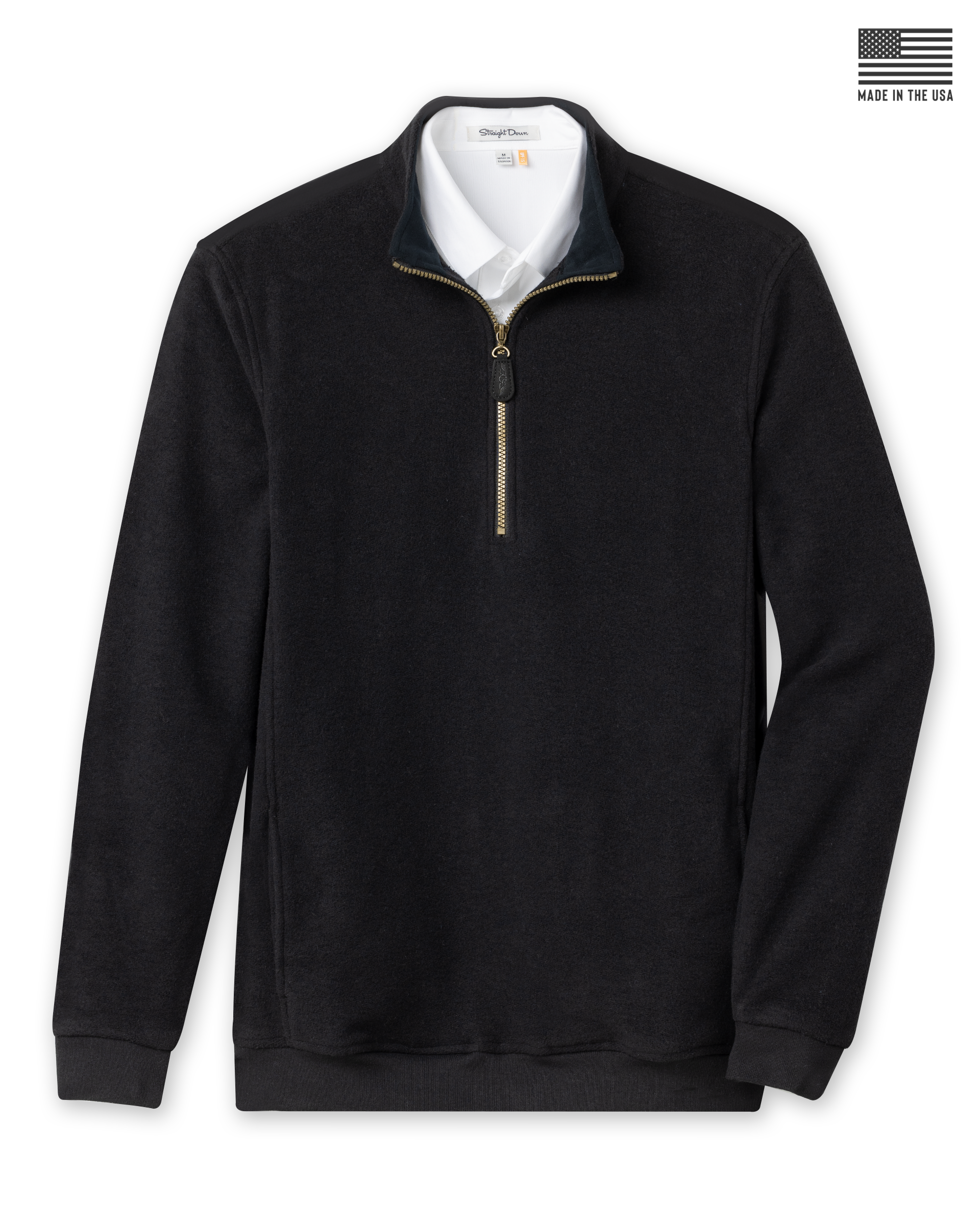 Major Quarter Zip in black, front product flat lay view