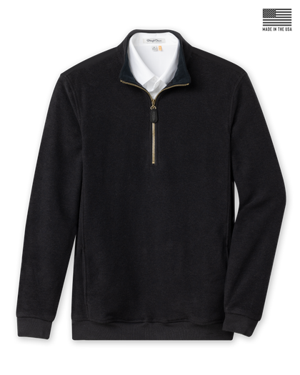 Major Quarter Zip in black, front product flat lay view