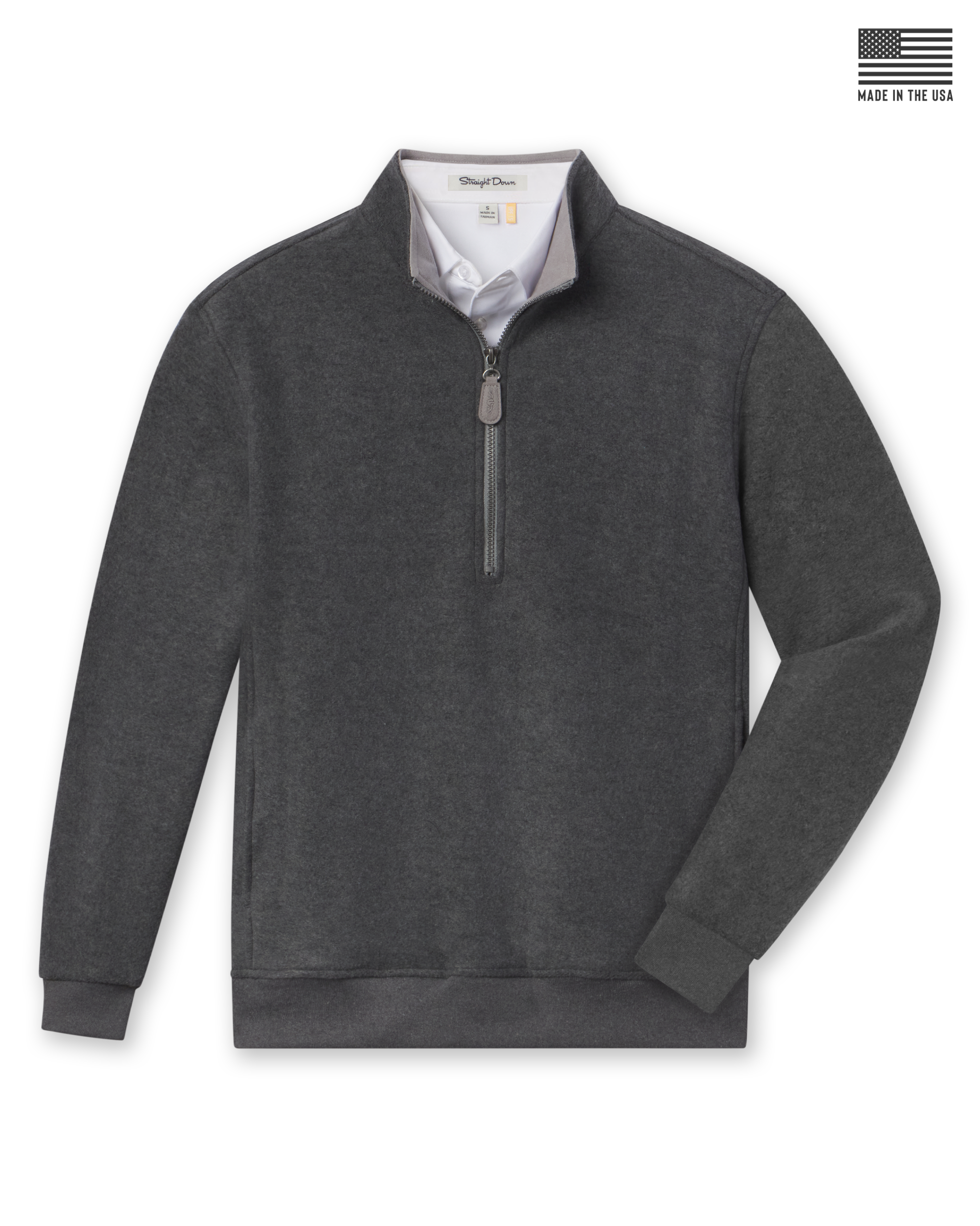 Major Quarter Zip in dark charcoal, front product flat lay view