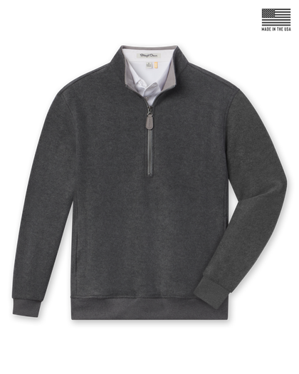 Major Quarter Zip in dark charcoal, front product flat lay view