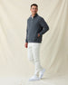 Major Quarter Zip in dark charcoal grey, full outfit styled with light pants