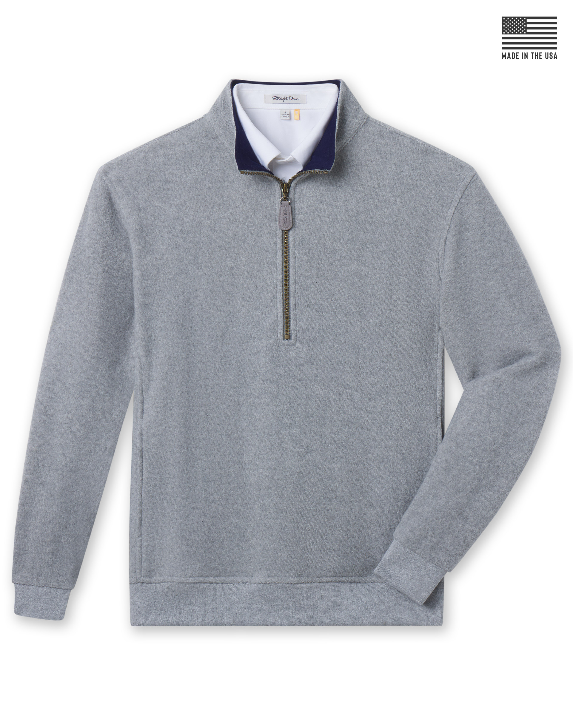 Major Quarter Zip in heather grey, front product flat lay view