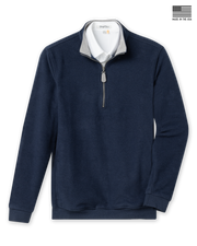 Major Quarter Zip in indigo blue, front product flat lay view