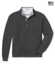 Men's Foothill V2 Placket in Charcoal, flat lay front view featuring a solid fleece construction with a button placket, stand-up collar with grey interior, ribbed cuffs and hem, layered over a white collared shirt