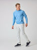 MacKenzie Hoodie in Ocean Blue, full outfit styled with light pants and dark shoes
