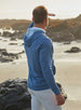 MacKenzie Hoodie in Petrol Blue, beach lifestyle back view