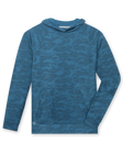 MacKenzie Hoodie in Petrol Camouflage Blue, front flat lay view