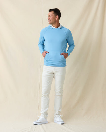 MacKenzie Hoodie in Coastal Blue, full outfit styled with light pants