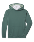 Front view of the Mackenzie Hoodie in Dark Forest featuring a pullover hood, raglan sleeves, front kangaroo pocket, and tonal logo details.