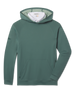 Front view of the Mackenzie Hoodie in Dark Forest featuring a pullover hood, raglan sleeves, front kangaroo pocket, and tonal logo details.
