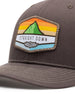 El Toro Hat in Brown, close-up front detail view featuring a woven mountain sunset landscape patch with orange, yellow, and green tones, Straight Down text, and winged logo on the brown front panel