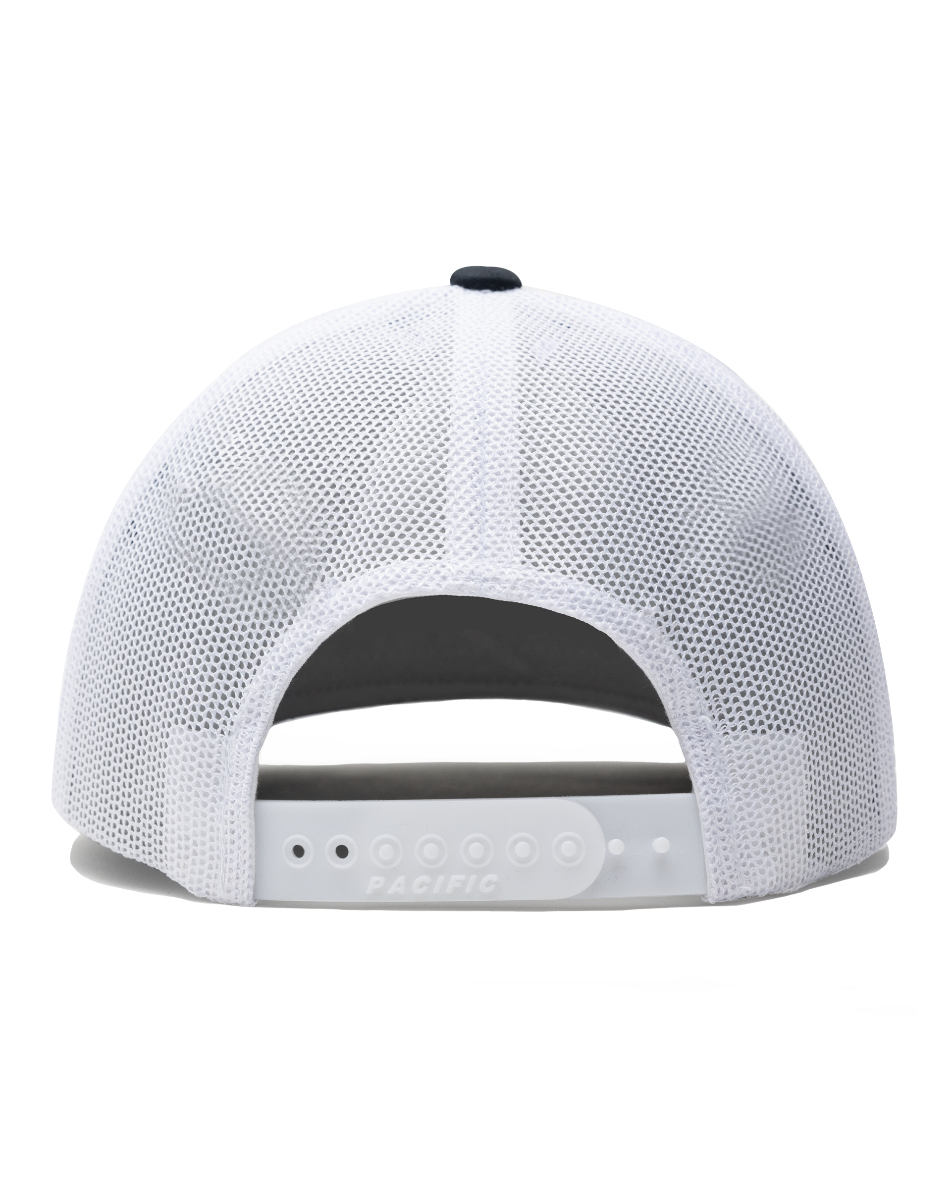 Back view of the United Hat in Navy/White featuring a white mesh back and adjustable snapback closure.
