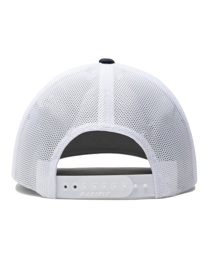 Back view of the United Hat in Navy/White featuring a white mesh back and adjustable snapback closure.