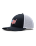 United Hat in Navy/White featuring a navy front, white mesh back, and embroidered USA flag map patch with Straight Down logo.