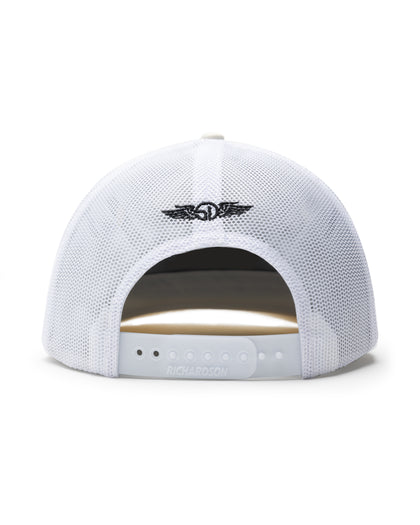 Straight Down SD Buffalo Strong Hat in Birch, back view showing white mesh panel with embroidered Straight Down logo and adjustable snapback closure