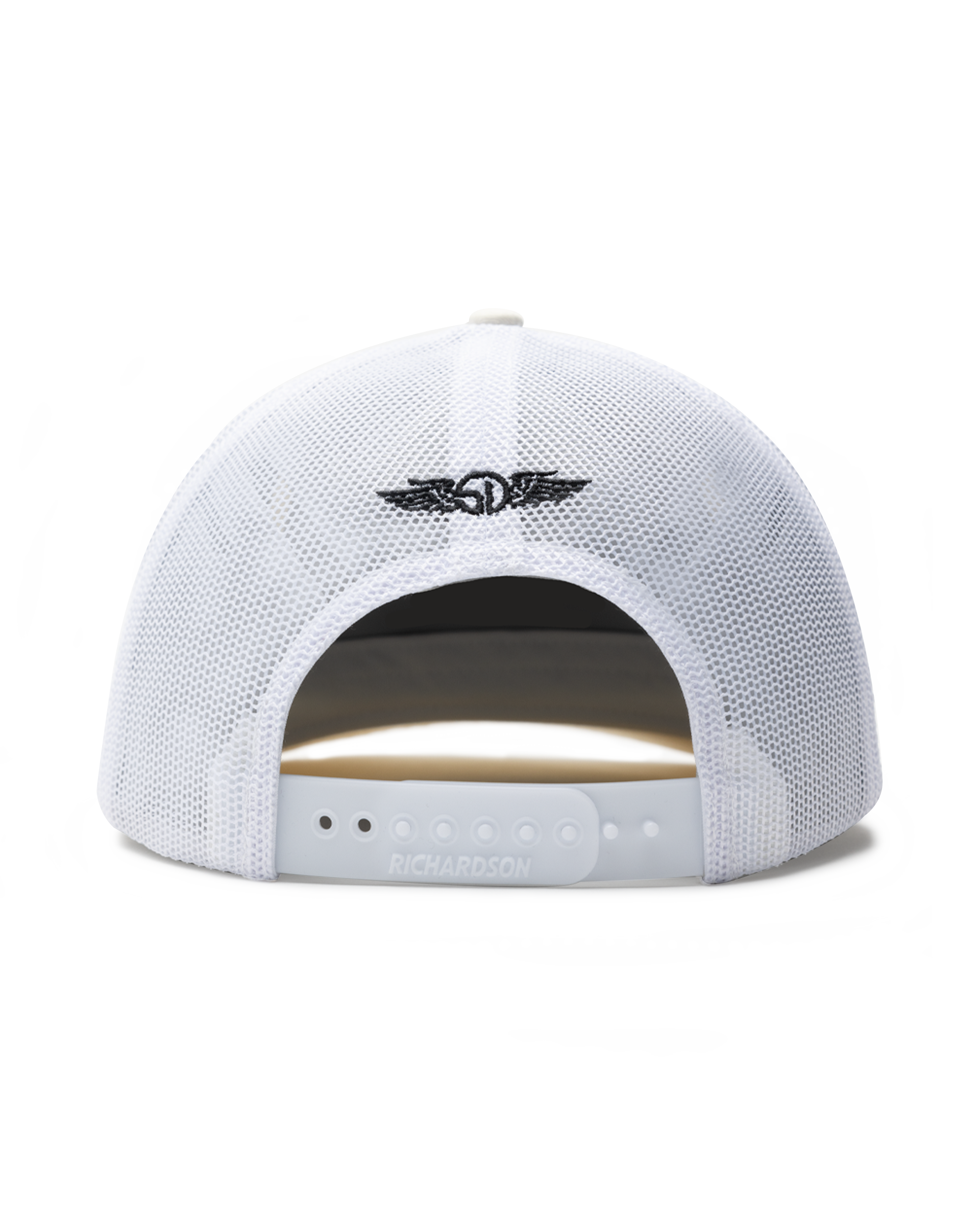 Straight Down SD Buffalo Strong Hat in Birch, back view showing white mesh panel with embroidered Straight Down logo and adjustable snapback closure