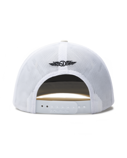 Straight Down SD Buffalo Strong Hat in Birch, back view showing white mesh panel with embroidered Straight Down logo and adjustable snapback closure