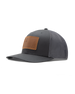 Straight Down SD Flag Hat in Charcoal, front angle view showing charcoal structured front panel with grey mesh sides and brown leather American flag patch with Straight Down logo