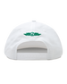 Hogan Retro Rope Hat in White, back view featuring a white snapback hat with a green embroidered Straight Down logo and snapback closure
