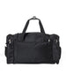 Straight Down Montana Duffle Bag in Black, back view featuring a black nylon duffle bag with dual end zip pockets, dual carry handles, and adjustable black crossbody strap