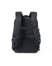 Straight Down Montana Backpack in Black, back view featuring padded mesh back panel, adjustable shoulder straps with a chest buckle strap, and side adjustment buckles