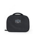 Straight Down Montana Dopp Bag in Black, front view featuring a black toiletry bag with a Straight Down mountain badge logo patch, zip closure, and top carry handle