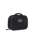 Straight Down Montana Dopp Bag in Black, front angle view featuring a black toiletry bag with a Straight Down mountain badge logo patch, zip closure, and top carry handle