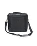 Straight Down Montana Cooler Bag in Black, front view featuring a black insulated cooler bag with a Straight Down mountain badge logo patch, front zip pocket, top carry handle, and adjustable black crossbody strap with a Straight Down logo strap pad