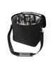 Straight Down Montana Cooler Bag in Black, open top view featuring a black insulated cooler bag filled with ice and bottles, showing the silver insulated interior lining and a Straight Down logo on the shoulder strap pad
