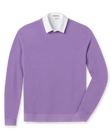 Men's Links Crewneck Sweater in Amethyst, flat lay front view featuring a solid purple textured knit body with long sleeves and ribbed cuffs and hem