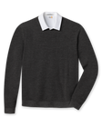 Men's Links Crewneck Sweater in Charcoal, flat lay front view featuring a heathered charcoal textured knit body with long sleeves and ribbed cuffs and hem