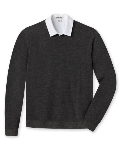 Men's Links Crewneck Sweater in Charcoal, flat lay front view featuring a heathered charcoal textured knit body with long sleeves and ribbed cuffs and hem