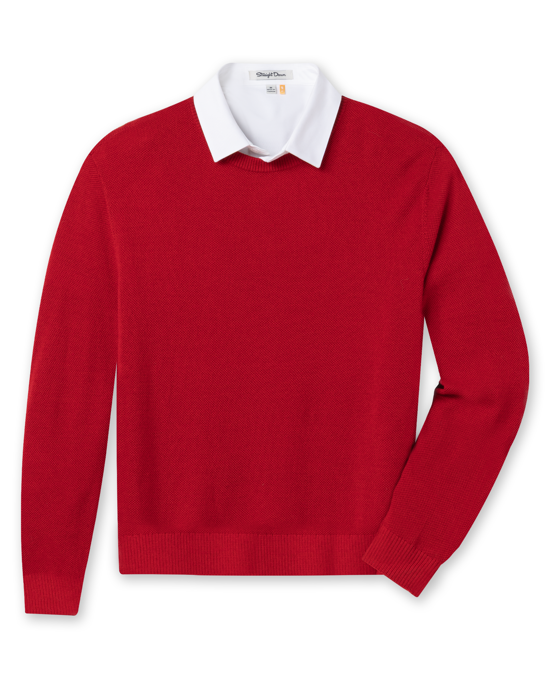 red dress sweater mens Hawes & Curtis Dark Red Crew Neck Sweater | Machine Washable | Merino Wool | Plain