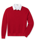 Men's Links Crewneck Sweater in Flag Red, flat lay front view featuring a solid red textured knit body with long sleeves and ribbed cuffs and hem