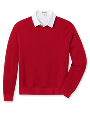 Men's Links Crewneck Sweater in Flag Red, flat lay front view featuring a solid red textured knit body with long sleeves and ribbed cuffs and hem